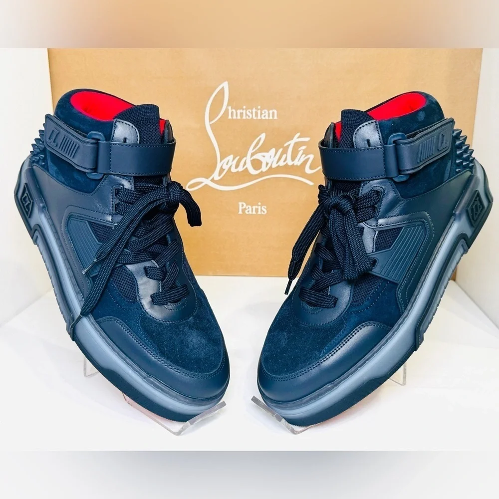 Christian Louboutin Astroloubi Mid-top Sneakers Navy Blue Suede Leather EU-44.5